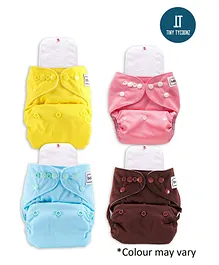 Tiny Tycoonz Pack of 4 Reusable and Washable Diapers with 4 Microfiber extra absorvent seven layers Inserts - Multicolor