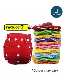 Tiny Tycoonz Pack of 7 Reusable and Washable Diapers with 7 Microfiber extra absorvent seven layers Inserts - Multicolor