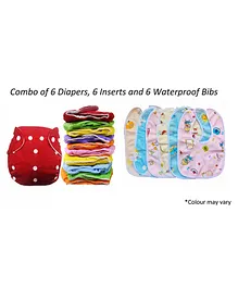 Tiny Tycoonz Pack of 6 Reusable and Washable Diapers with 6 Microfiber extra absorvent seven layers Inserts and 6 Waterproof Bibs
