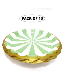 Shopping Time Striped Scalloped Edge Round Mint Green Paper Plates Pack of 10 - Green