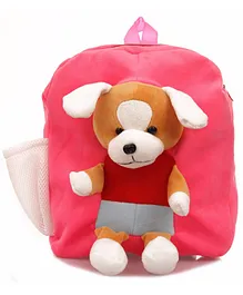 Babyjoys Soft Fabric Dress Dog School Bag for Baby Boys and Girls Pink - Height 14 inches