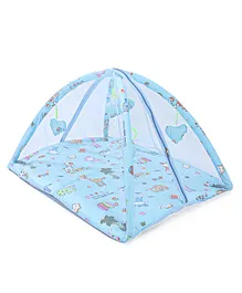 Kiddybuddy Baby Bedding Mattress Set Play Gym With Mosquito Net And Hanging Rattles - Aqua Blue