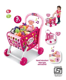 Planet of Toys Supermarket Shopping Cart Hand Induction with Light & Sound Fruits & Vegetables Pink - 50 Pieces