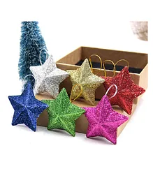 AMFIN Christmas Star Tree Decoration Items Pack of 6 - Multicolor