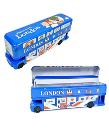 Elecart London Bus Metal Pencil Box with Moving Tires  Blue