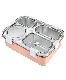 New Pinch 4 compartments Stainless Steel Lunch Box with Spoon and Fork - Peach