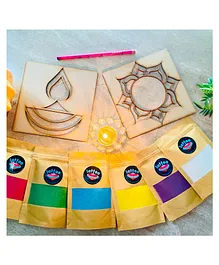 Lattooland Organic Non Toxic Rangoli Kit  with Mandala & Diya Stencils - Multicolor