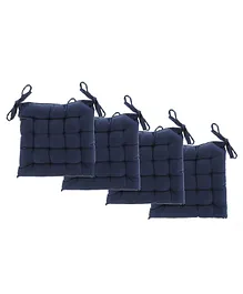 Angel Mommy Polycotton Decorative Damask Fabric Chairpad Back Support Seat Cushion with Ties and Handmade Quilting Set Of 4 Standard - Dark Blue