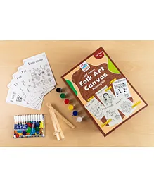 My House Teacher DIY Folk Art Canvas Coloring Kit 5 Printed Canvas Easel and Coloring Pens - Multicolour