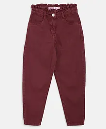 Tales & Stories Solid Paper Bag Slouchy Fit Pant - Maroon
