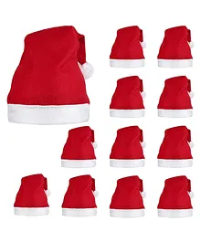 Toyshine 12 Pieces Short Plush with White Cuffs Non Woven Fabric Christmas Hats - Red