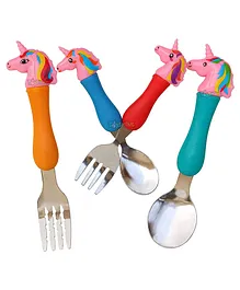 Toyshine Unicorn Theme Stainless Steel Baby Feeding Spoon and Fork Set for Kids
