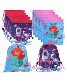 Toyshine Space and Mermaid Drawstring Bags  Pack of 12 - Multicolour