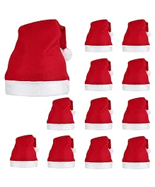 Toyshine Santa Caps Red Hat Short Plush with White Cuffs Non Woven Fabric Christmas Hat Santa Hat Red - Pack of 24