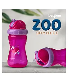 Baybee Zoo 340 ml Sipper Bottle for kids with Anti-Spill Sippy Bottle, Soft Silicone Straw & BPA Free - Pink