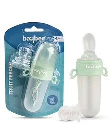 Baybee 2 in 1 Silicone Squeezy Food Feeder with Spoon & Fruits Pacifier Nibbler for Baby Chewing Teething Toy 40 ml - Green