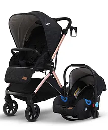 Baybee 3-in-1 Convertible Infant Baby Pram Stroller for Newborn Babies with Car Seat Travel System Aluminum Frame 3-Position Adjustable Canopy & Reversible Seat - Rose Gold