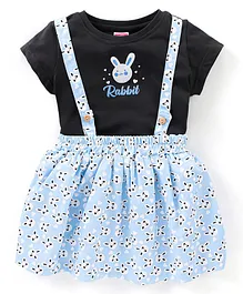 Twetoons Cotton Lycra Half Sleeves Top & Skirt Set Bunny Print- Blue