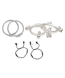 Akinos Kids Set Of 3 Hand Crafted Single Layered Brass Alloy Beads And Ghungroo Nazariya Bangles - Silver