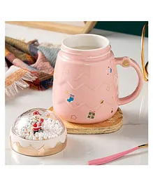 Little Surprise Box Merry Christmas Ceramic Coffee and Hot Chocolate Mug 3d Globe Lid Style 330 ml - Pink