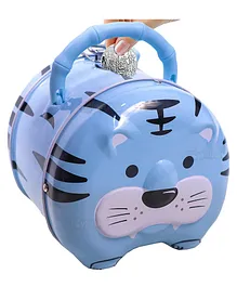 Toyshine Tin Metal Cat Money Box Safe Piggy Bank with Lock - Blue