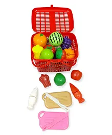 PLUSPOINT Realistic Sliceable Cut Fruits and Vegetable with Basket - Multicolour