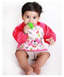 Little Hip Boutique Waterproof Full Sleeves Bib Heart Print - White & Pink