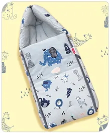 Babyhug Velvet Sleeping Bag Elephant Print - Grey