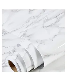 Sanishth Marble Aluminium Foil Kitchen Stickers - White