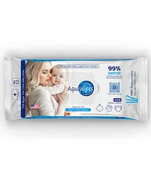 AquaWipes 99% Water Baby Wipes 100% biodegradable Plant Based Fabric (Unscented) - 64 Pieces