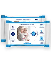 AquaWipes 99% Water Baby Wipes 100% biodegradable Plant Based Fabric (Unscented) - Pack of 2
