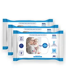 AquaWipes 99% Water Baby Wipes 100% biodegradable Plant Based Fabric 10 pieces  (Unscented) - Pack of 3