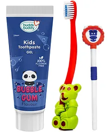 Buddsbuddy Kids Oral Care Combo Ola Toothbrush Bubble Gum Toothpaste Leo Tongue Cleaner - Multicolour