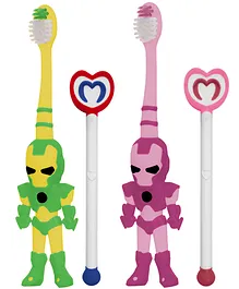 Buddsbuddy Roxe Kids Toothbrush with Tongue Cleaner Pack of 2 -Green Purple