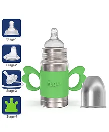Dr.Flow 4 in 1 Vogue Plus Stainless Steel Baby Feeding Bottle with Silicone Handle & Silicone Closing Disc - 260 ml