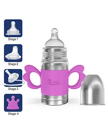 Dr.Flow 4 in 1 Vogue Plus Stainless Steel Baby Feeding Bottle with Silicone Handle & Silicone Closing Disc - 260 ml
