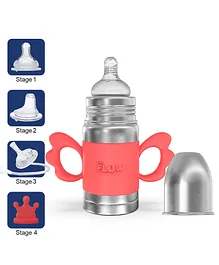 Dr.Flow 4 in 1 Vogue Plus Stainless Steel Baby Feeding Bottle with Silicone Handle & Silicone Closing Disc - 260 ml
