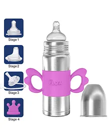 Dr.Flow 4 in 1 Vogue Plus Stainless Steel Baby Feeding Bottle with Silicone Handle & Silicone Closing Disc - 360 ml