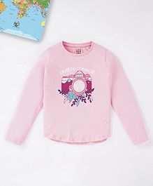 Ed-a-Mamma Cotton Full Sleeves Top Floral Camera Print - Pink