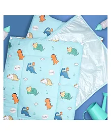 Kicks & Crawl Dino Darling Baby Reusable Diaper Changing Mat & Mattress Protector Pack Of 3 - Blue