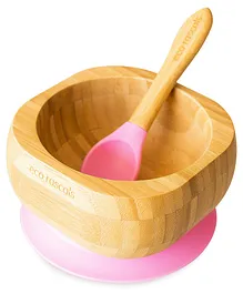 eco rascals Bamboo Suction Bowl and Spoon Set (Pink)