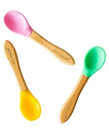 eco rascals Bamboo Spoons (Pink, Green, Yellow) -  Pack of 3