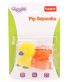 Giggles Pip Sqeaks Monkey & Duck Bath Toys Pack Of 2 - Orange & Yellow