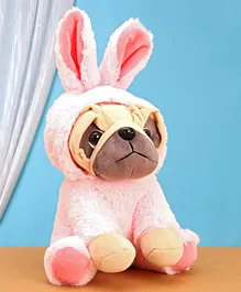 Fuzzbuzz Pug with Bunny Hoodie Soft Toy Pink - Height 24 cm