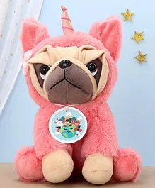 Fuzzbuzz  Pug With Unicorn Hoodie Soft Toy Pink -  Height 24 cm