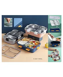 ADKD 3 Grid Insulated Stainless Steel Lunch Box With Spoon Fork & Separate Bowl - 750 ml (Colour May Vary)