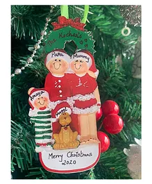 Little Surprise Box Family of 3 with a Pet Theme  Wooden Tree Ornament  - Multicolor