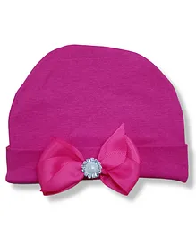 BABY Charm Stone Detailed Bow Embellished Cap - Dark Pink