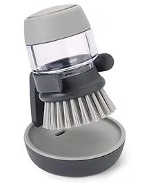 MOMISY Plastic Cleaning Brush with Soap Dispenser for Kitchen Sink Dish Washer with Storage Stand- Grey