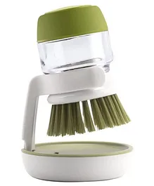 MOMISY Plastic Cleaning Brush with Soap Dispenser for Kitchen Sink Dish Washer with Storage Stand- Green
